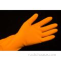 Оранжевые бытовые резиновые перчатки со спреем Flocklined